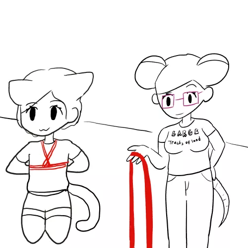 Cat boy disassociating while his Mouse girlfriend ties him up  by Biojason