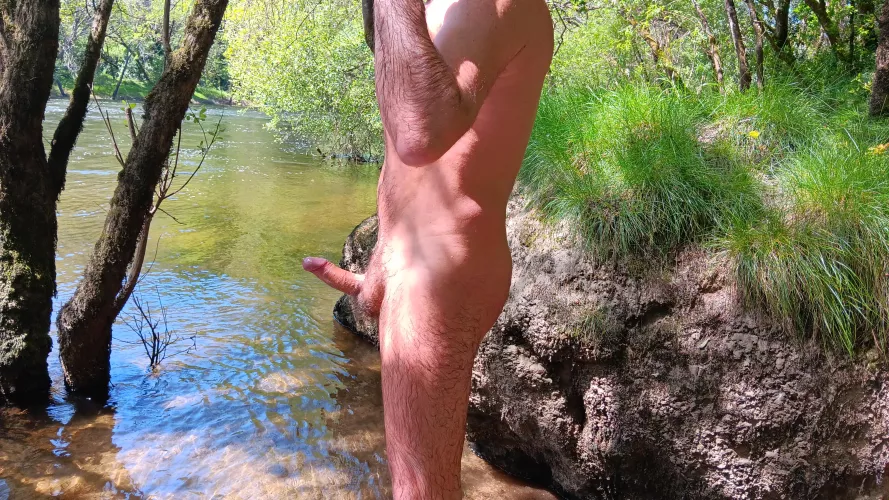 In the river. Wet body boner by nudebodytime
