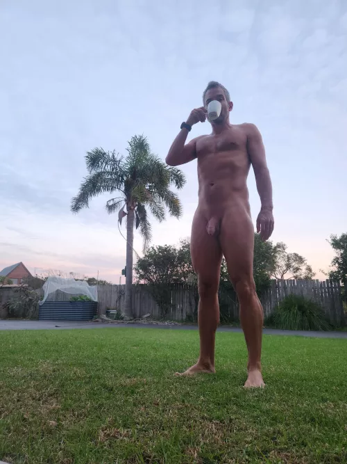 The cool morning air pairs well with the caffeine hit.  by publicnakedrun