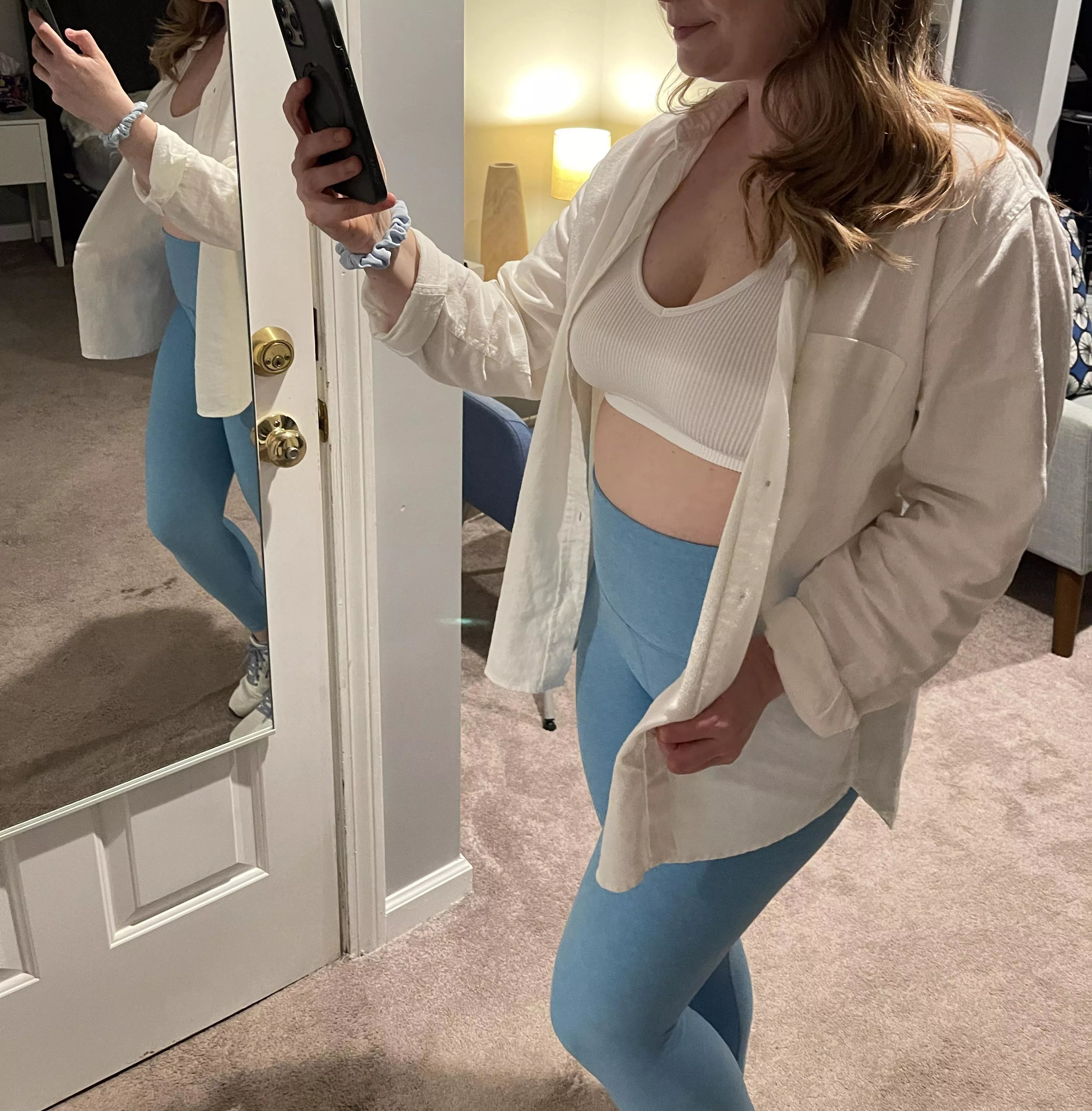Boyfriend shirts, sports bras, and yoga pants… this weeks go to  posted by CougarMarie
