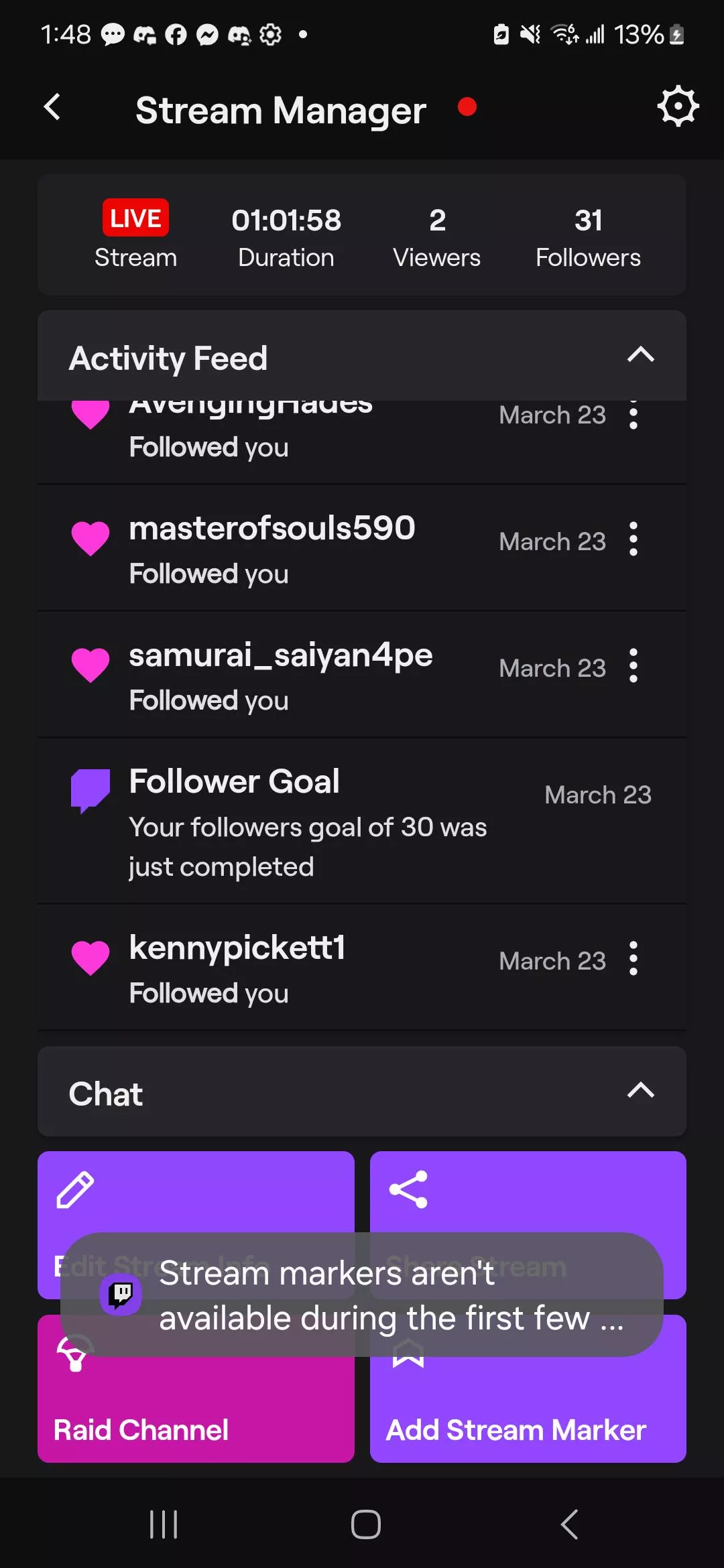 Why cabt I use stream markers posted by Feeling-Struggle8494