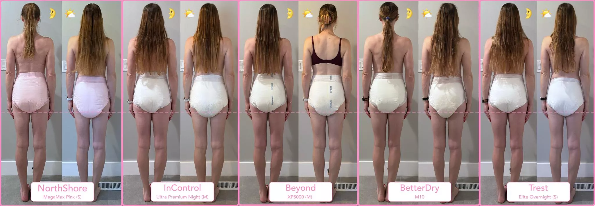 Before/after comparison of popular overnight diapers  posted by curious_crinkles