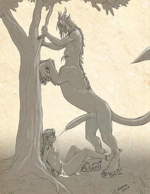 Centaur-like monster cums on her face (Zyephen) by sir_kiwi_bird