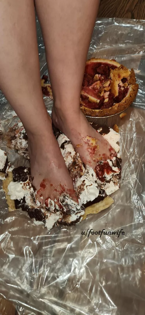 A cherry and pudding pie crushed. What should be next? by footfunwife