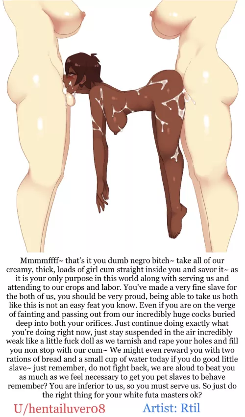 A futas slave 💜 [raceplay] [slave] [size difference] [suspended spitroast] [racism] [suspended on penis] [spitroast] [hung futa] [large futa] [2futas] [1girl] Artist: Rtil by Hentailuver08