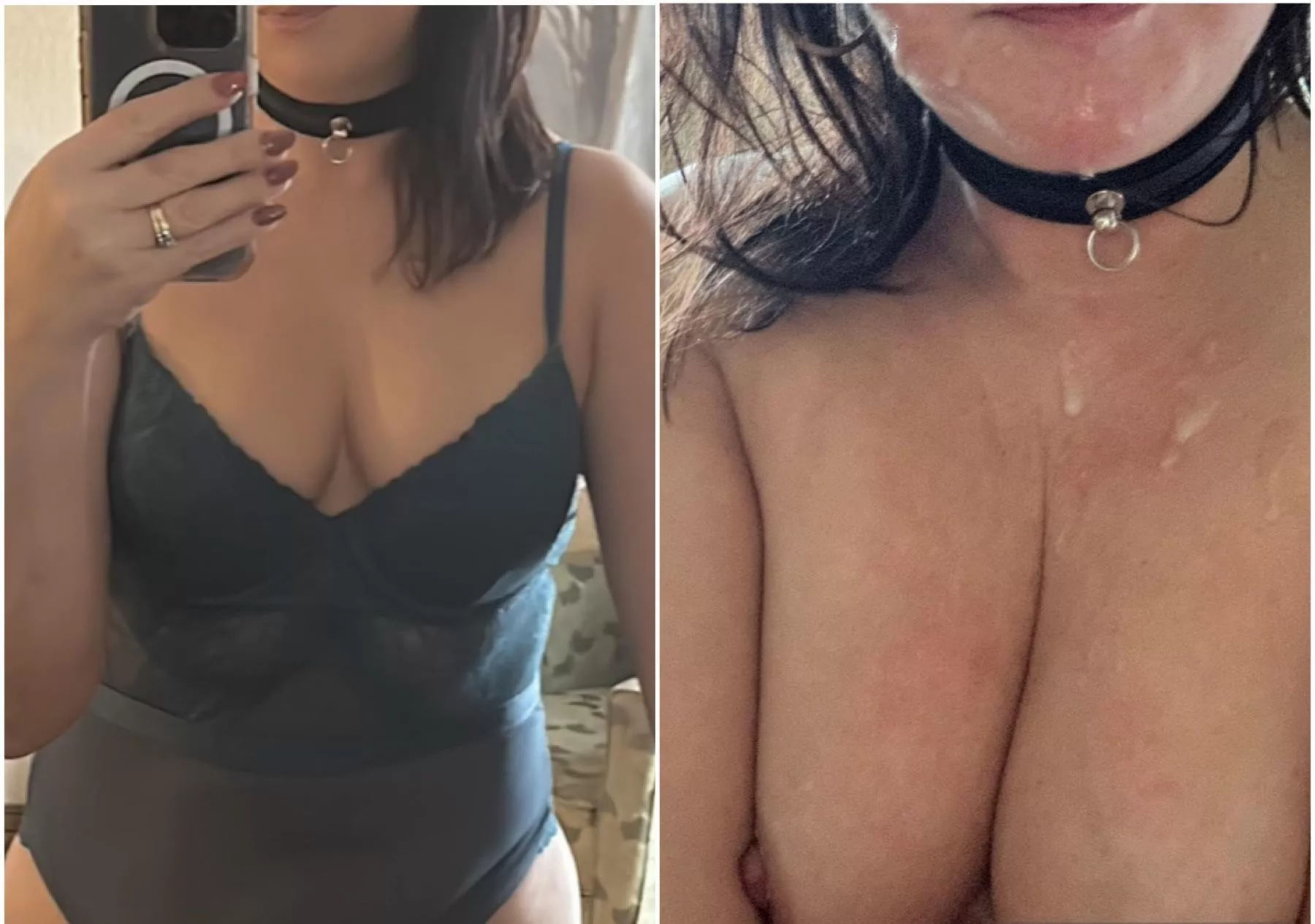 Before and after being utterly destroyed. I always want cum on me, preferably dripping from my face.  posted by SpankAliciasAss