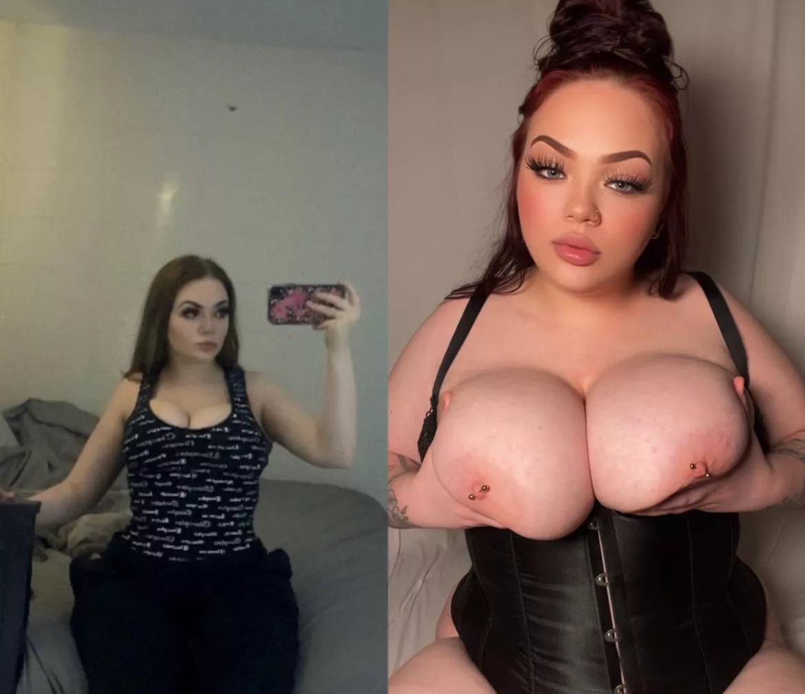 this to that - i’ve never been flat chested but now i have busting out G cups 🤭🩷 posted by sluttybarbie6