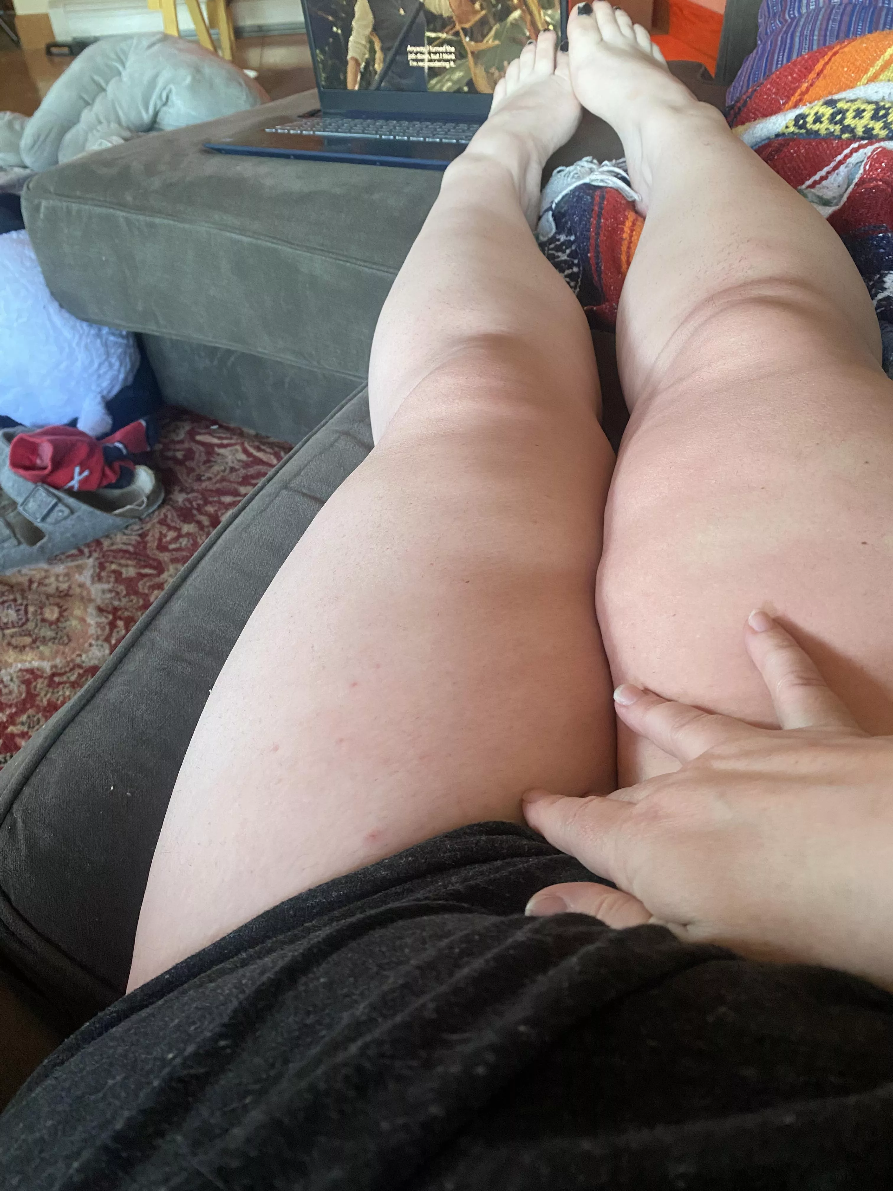 I watch tv in a tee only, and sometimes my hands wander.  posted by Eliza_wilcoxx