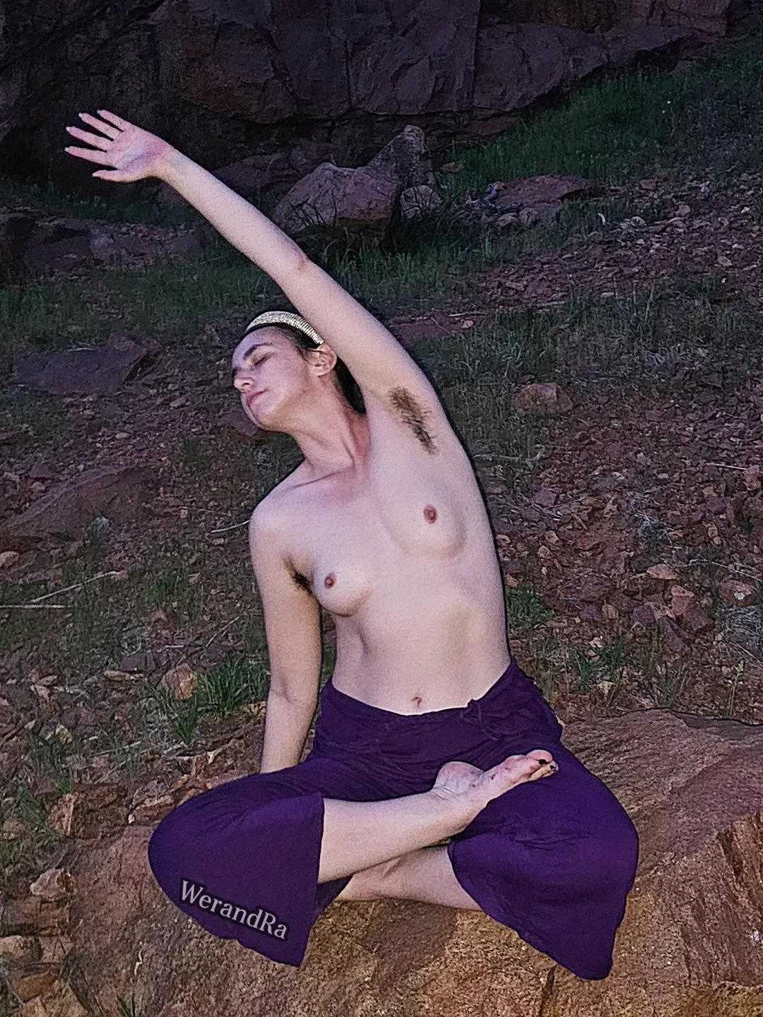 Topless stretching at night in nature posted by Werandra
