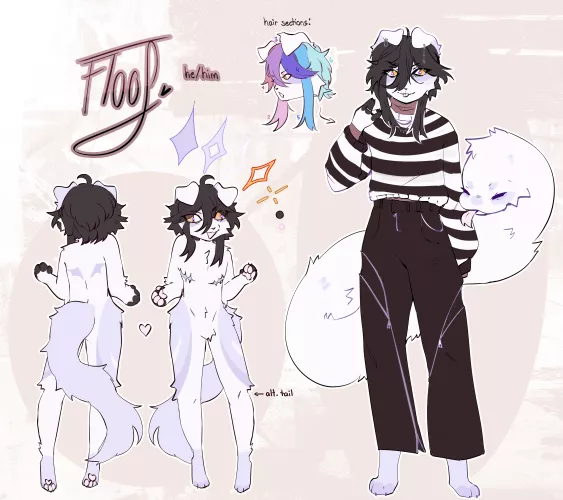 a new ref for my fursona, floof! [OC] by floofmoons