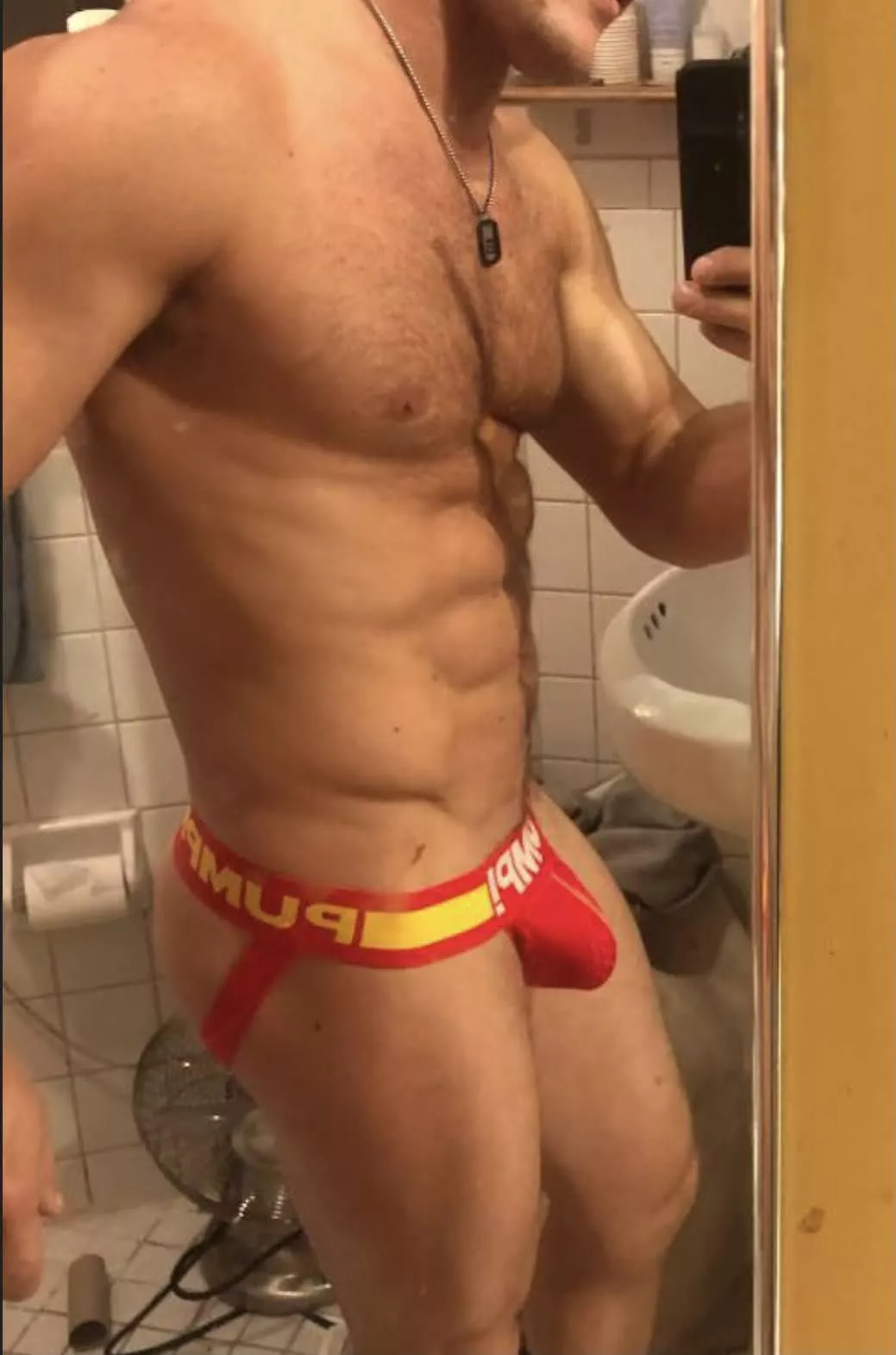 Fiery red jockstrap from PUMP! Like how it fits me? I'm a fiery man. posted by gayvittles