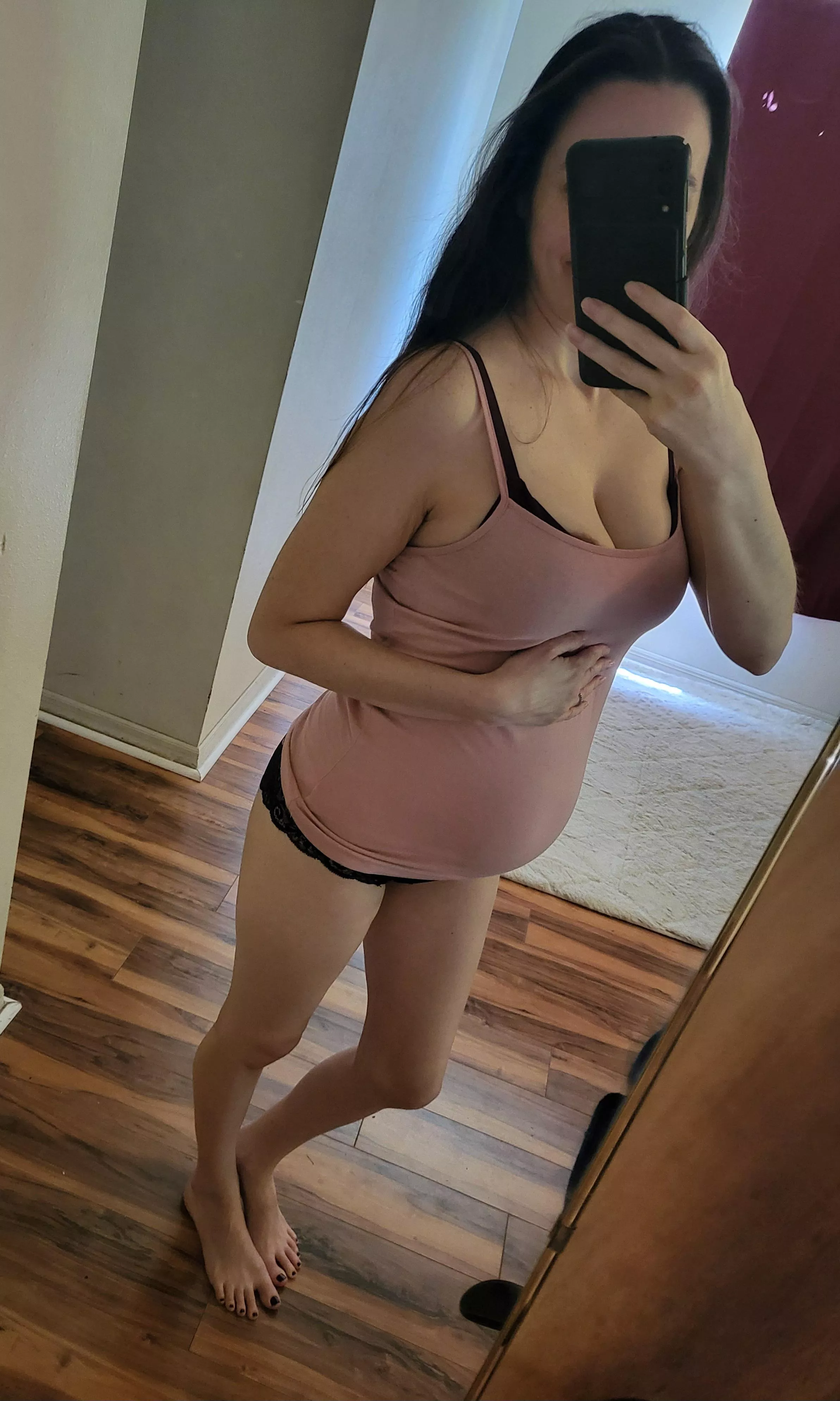 Pretty on pink with a cute pregnant bump 😊 posted by tightshadow