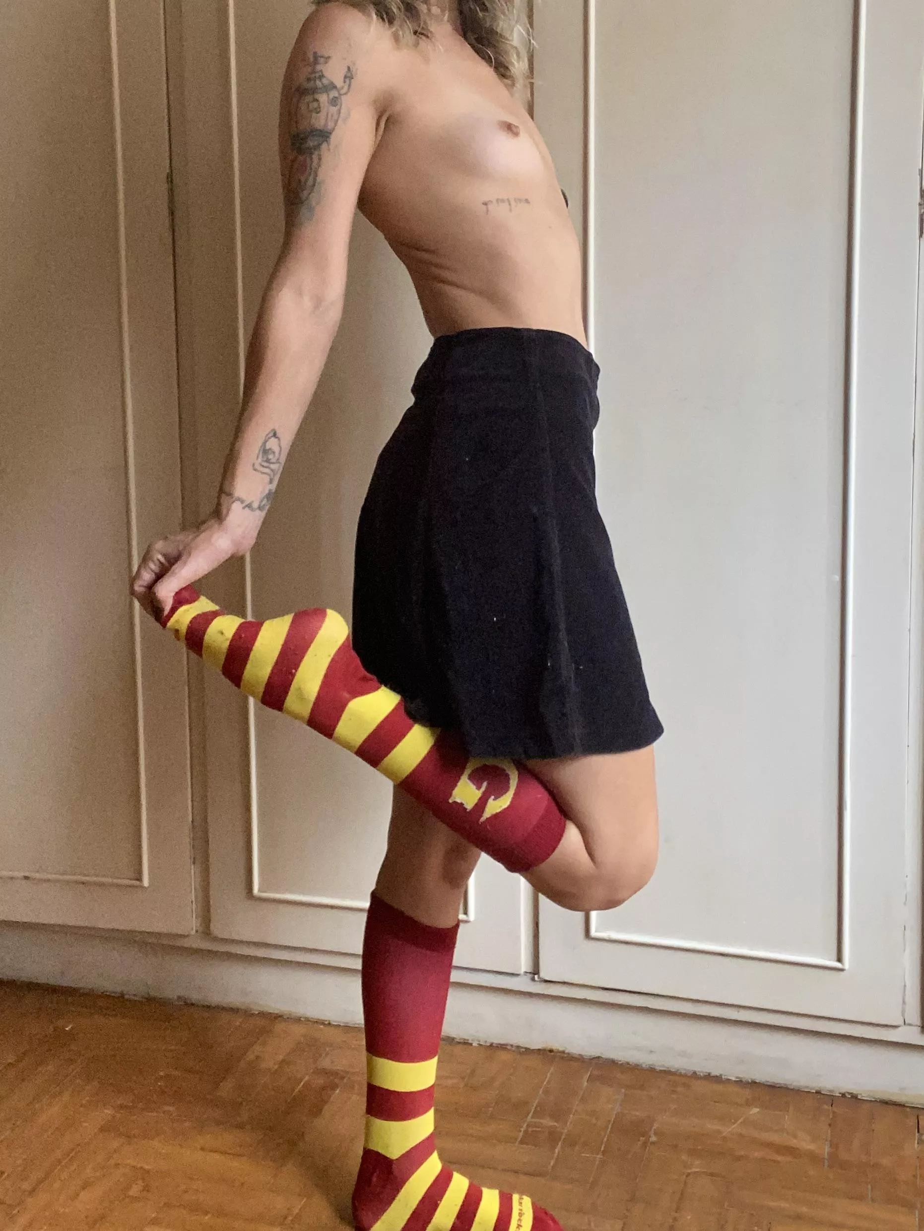 Do i look cute wearing my griffyndor socks? posted by Traditional-Quote390
