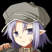 LF color source: 1girl, crop, face, hat, purple eyes, purple hair, collar, bangs, elf, elf ear posted by gmdragon