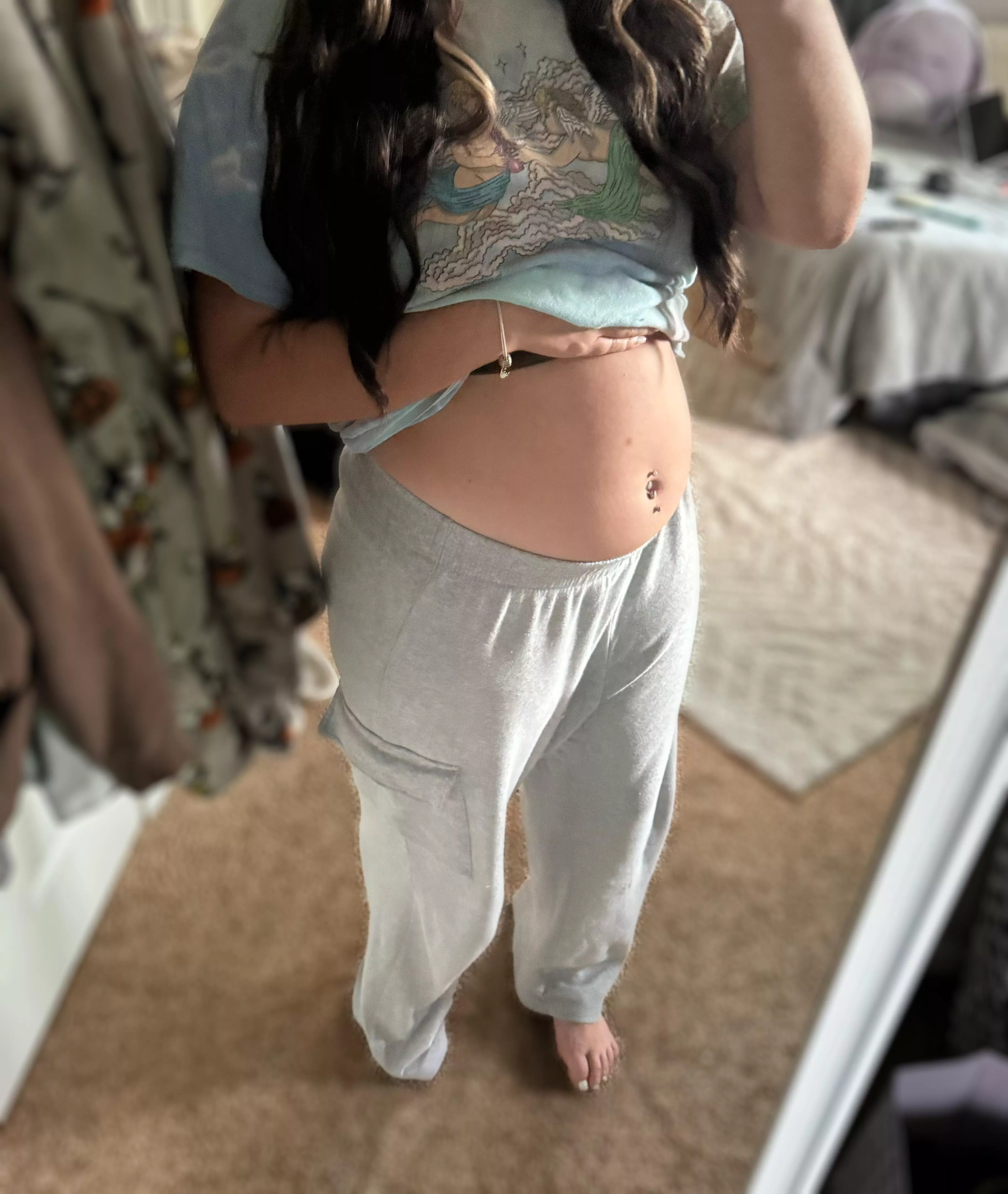 Woke up with a giant food baby this morning 😳🥵 posted by bellagirlsbelly