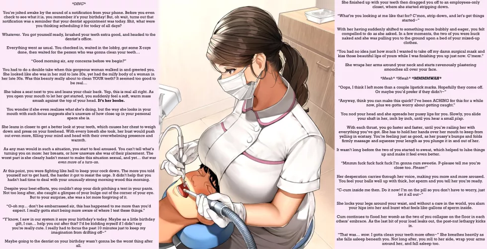 Birthday Cleaning [F4M] [Femsub] [Big Boobs] [Boob Focus] [Breast Smothering] [Wholesome] [Missionary] [Exhibitionism] [Dentist] [Cum Inside] [Kisses] [Male POV] [Artist: sakuranotomoruhie] by Primary-Original3990