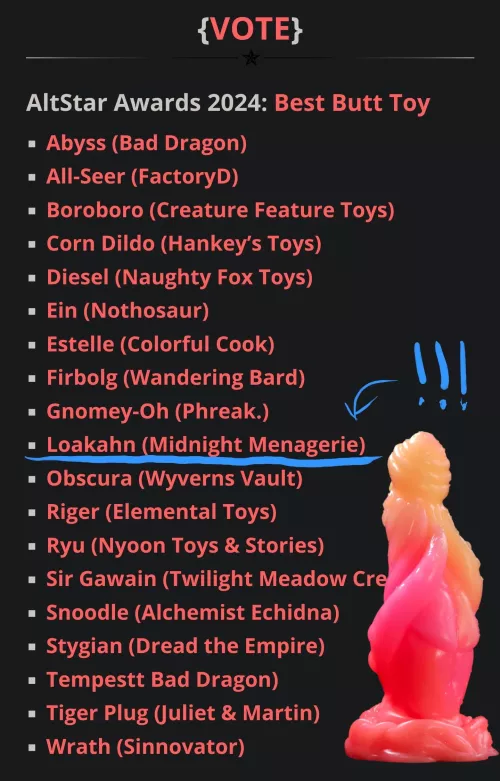 Our Loakahn toy got nominated for the AltPornNet awards!  by MenagerieToys