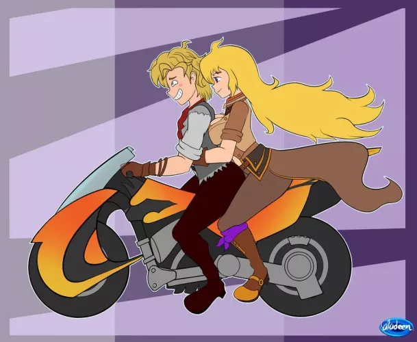 Yang asked him to give her a ride to the camp. Due to their seating he has now the greatest feeling in the world  by CryOk7184