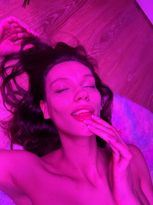 Because of the color, you can't see the semen on my face, but I laughed that a drop went up my nostril hahahah. by auocamille