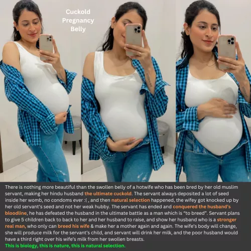 Cuckold Pregnant Belly is the most beautiful thing ever. The bull's seed has conquered her body, ended husband's bloodline, but still made the husband a proud cuckold father. by Few-Future-1312