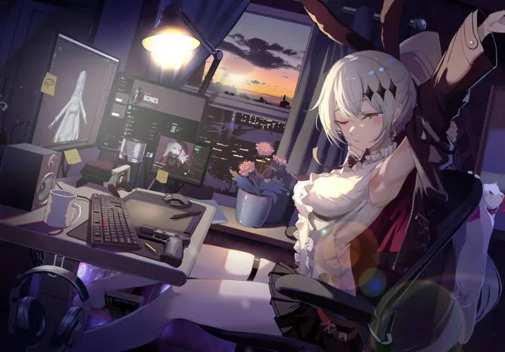 FN Five-seveN in front of the PC (NIAC) [Girls' Frontline] by TheRoySez