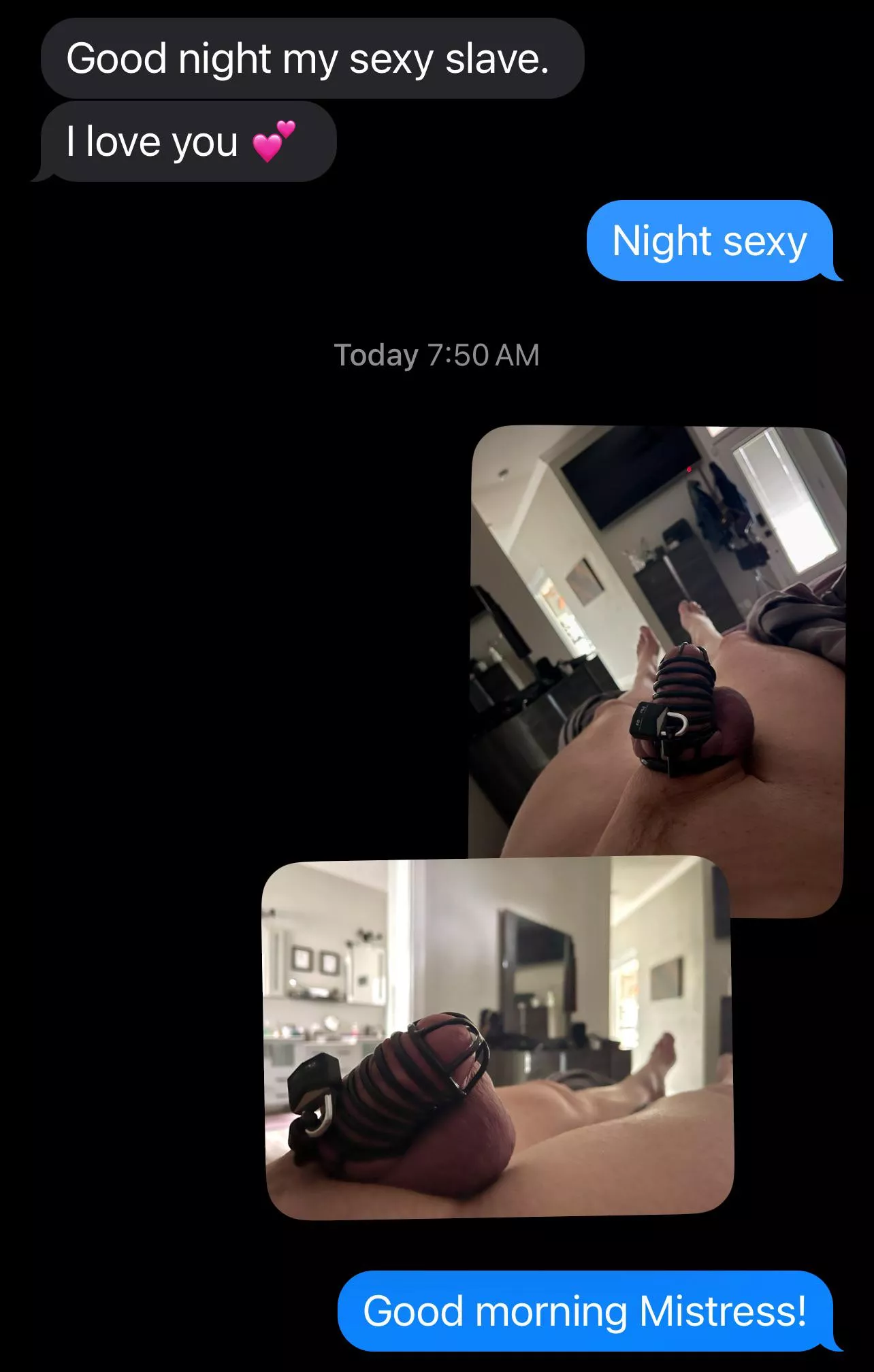 Morning proof for my Mistress as she is out of town!  Now I wait for my list of chores. posted by SABoNedomtoy