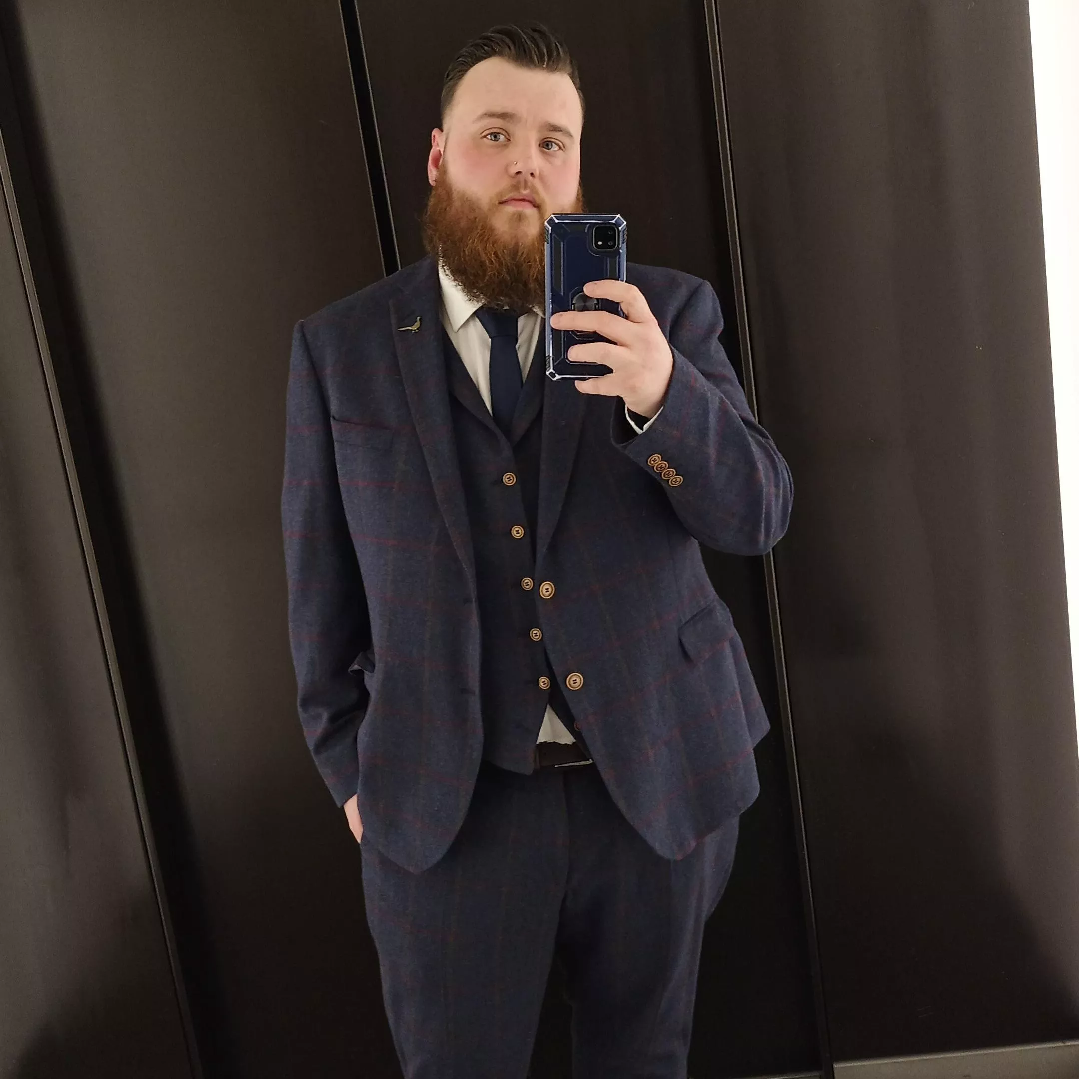 Suited up and ready for an event ☺️ posted by cowboyfromhell101