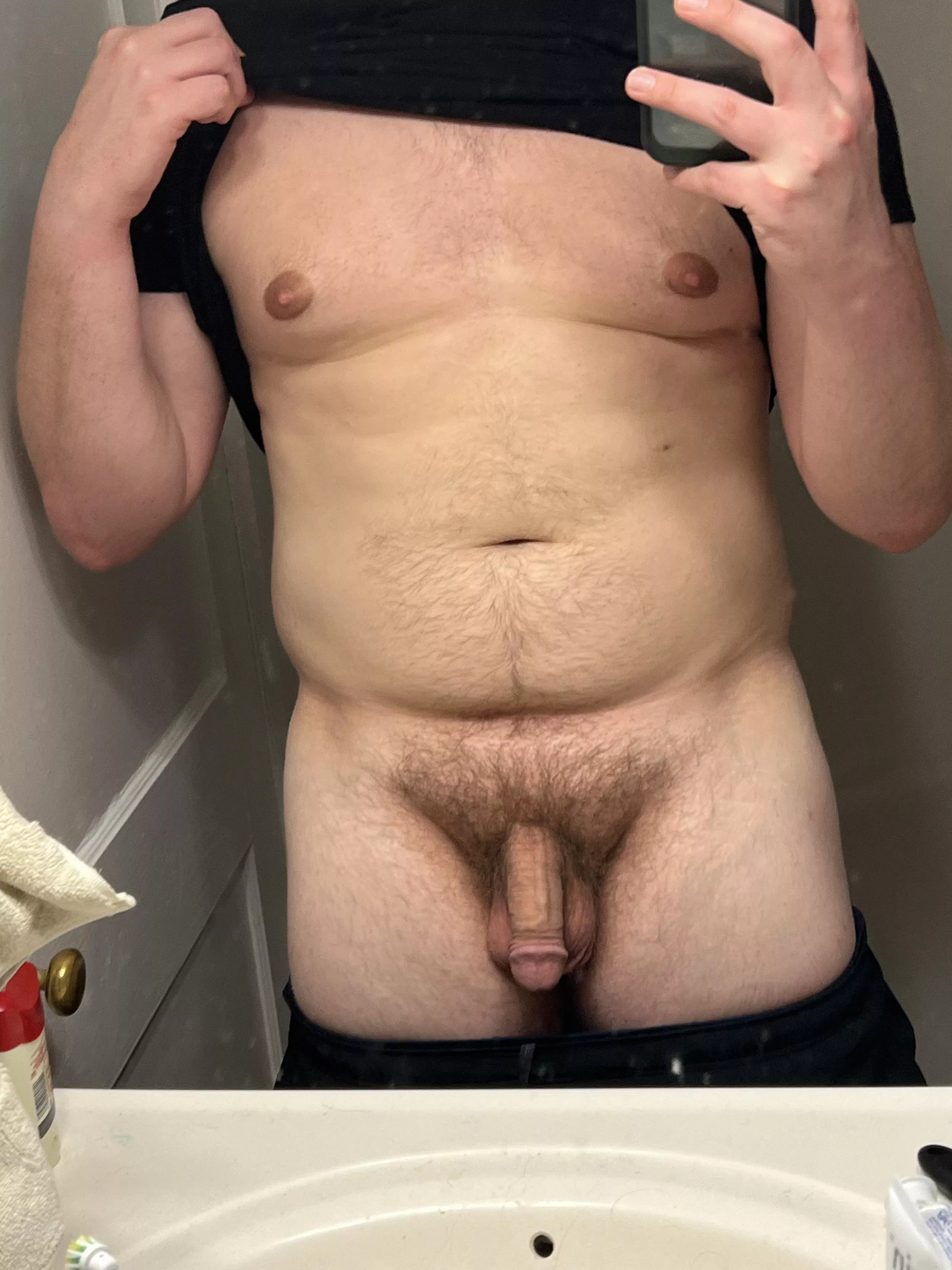 Took this in the bathroom at my friend’s house. Do you like a beefy bro with a hung soft cock? posted by freakydeaky6699
