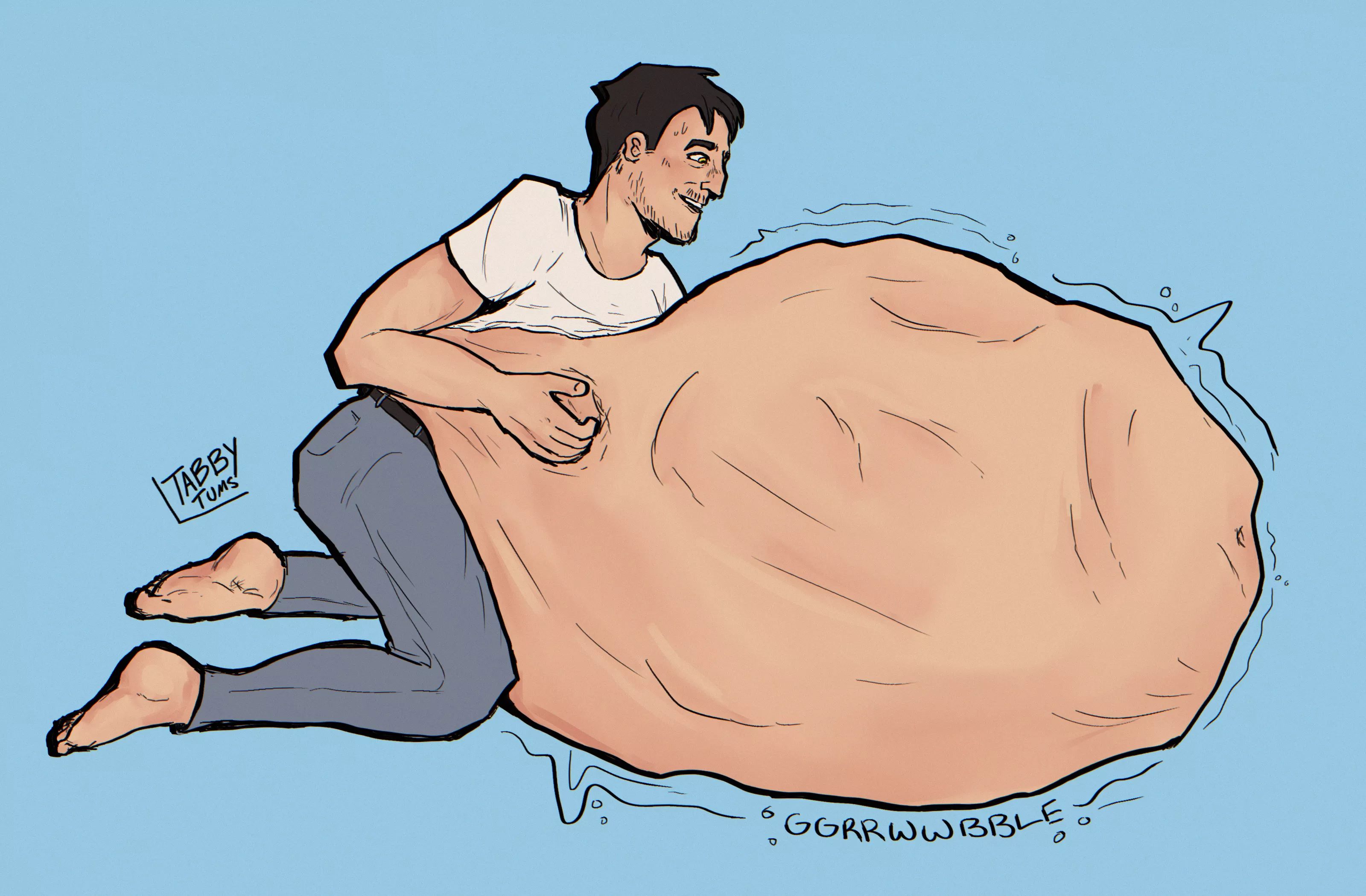 {Image} What Eat Your Friends Day Does to a Man (Art by tabbytums AKA me) [Male pred, oral vore, mass vore, implied digestion] posted by tabbytums