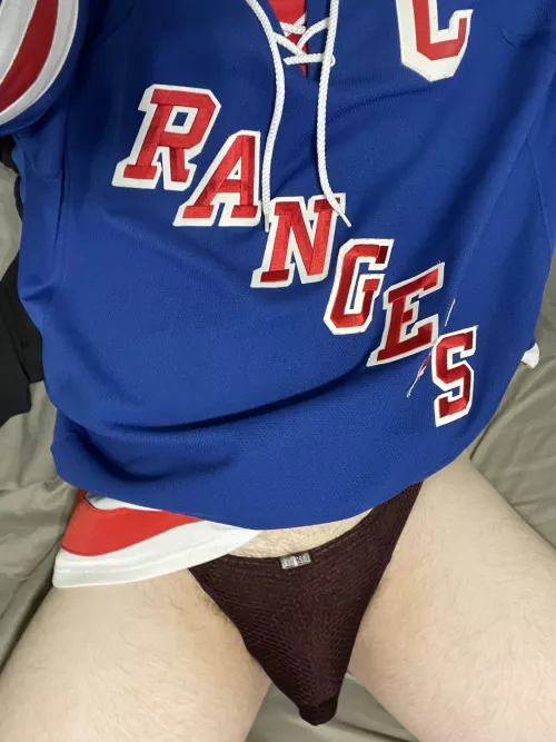 Time to relax and watch my Rangers! As always, in just a thong. DMs open!  by Buster912