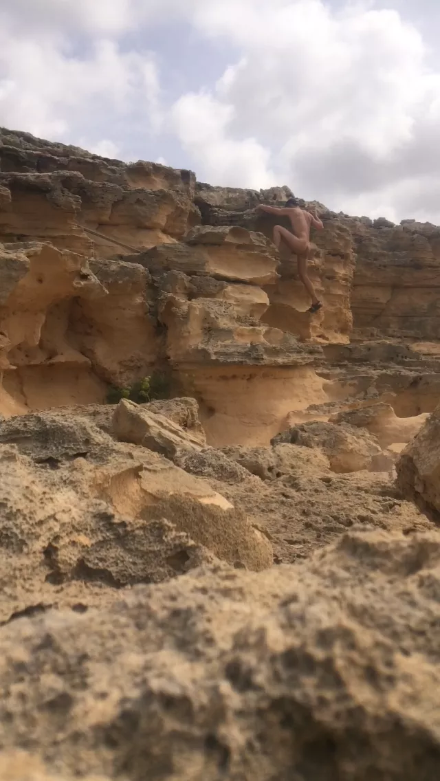 Climbing at nudist beach, mallorca near puig de ros posted by SimplyRayHere