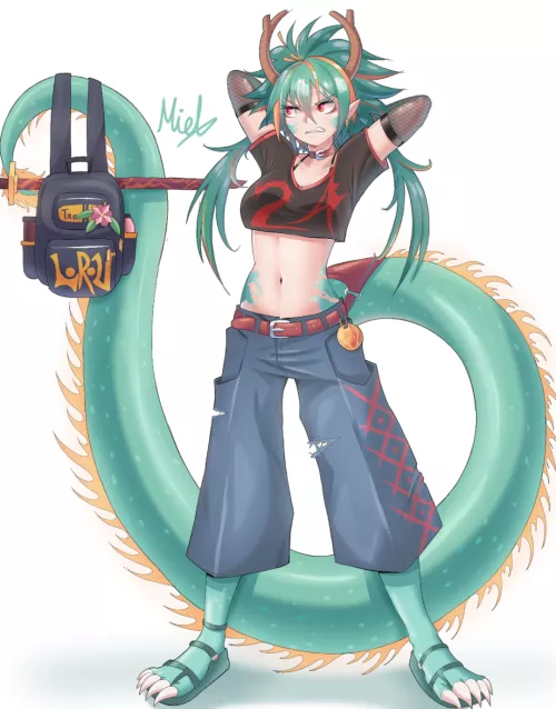 Dragon Girl in streetwear [Art by me, @MielTheMouse] by Burniel409