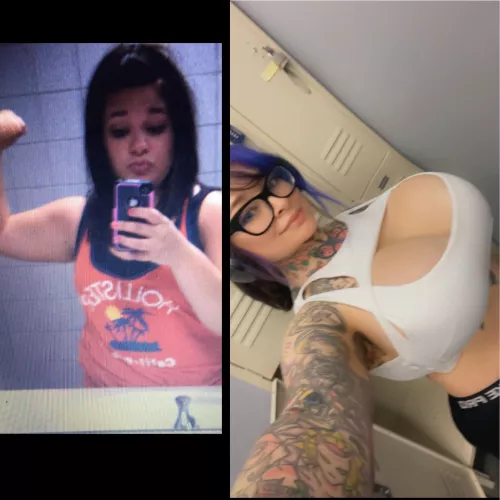 2016 gym selfie vs 2024 gym selfie by inkedcosplaygirl