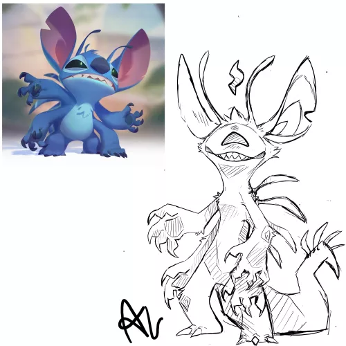 A lil sketch :> (stitch inspired prizimix) just a silly lil guy ♡ by Zero-The-Prizimix