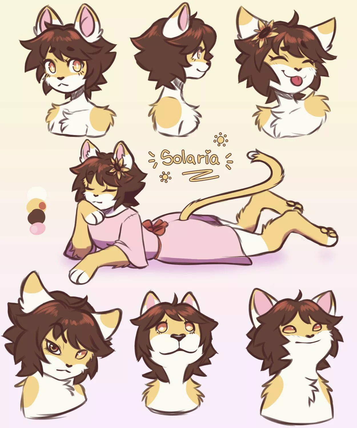 I made some sketches of my fursona, Solaria:3 She loves to sleep and she likes sunflowers 🌻☀️ posted by Solaria_5