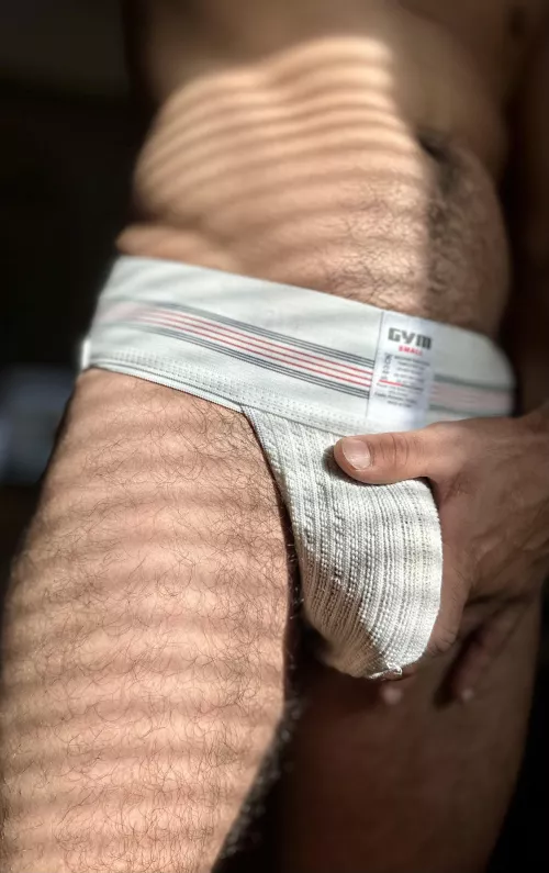 Mood lighting in my vintage gym jockstrap  by MyTWs