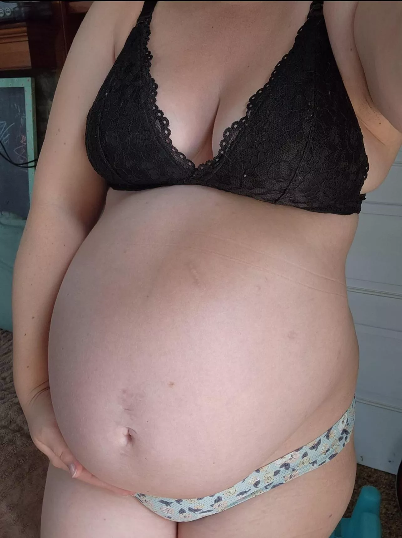 Are you a married man wishing you could see my swollen pregnant pussy and engorged milky boobs that are under these panties and bra? Or worse😏😈… or are you single and thinking the same… or a woman😏 I wanna know. posted by Kinkybunch-
