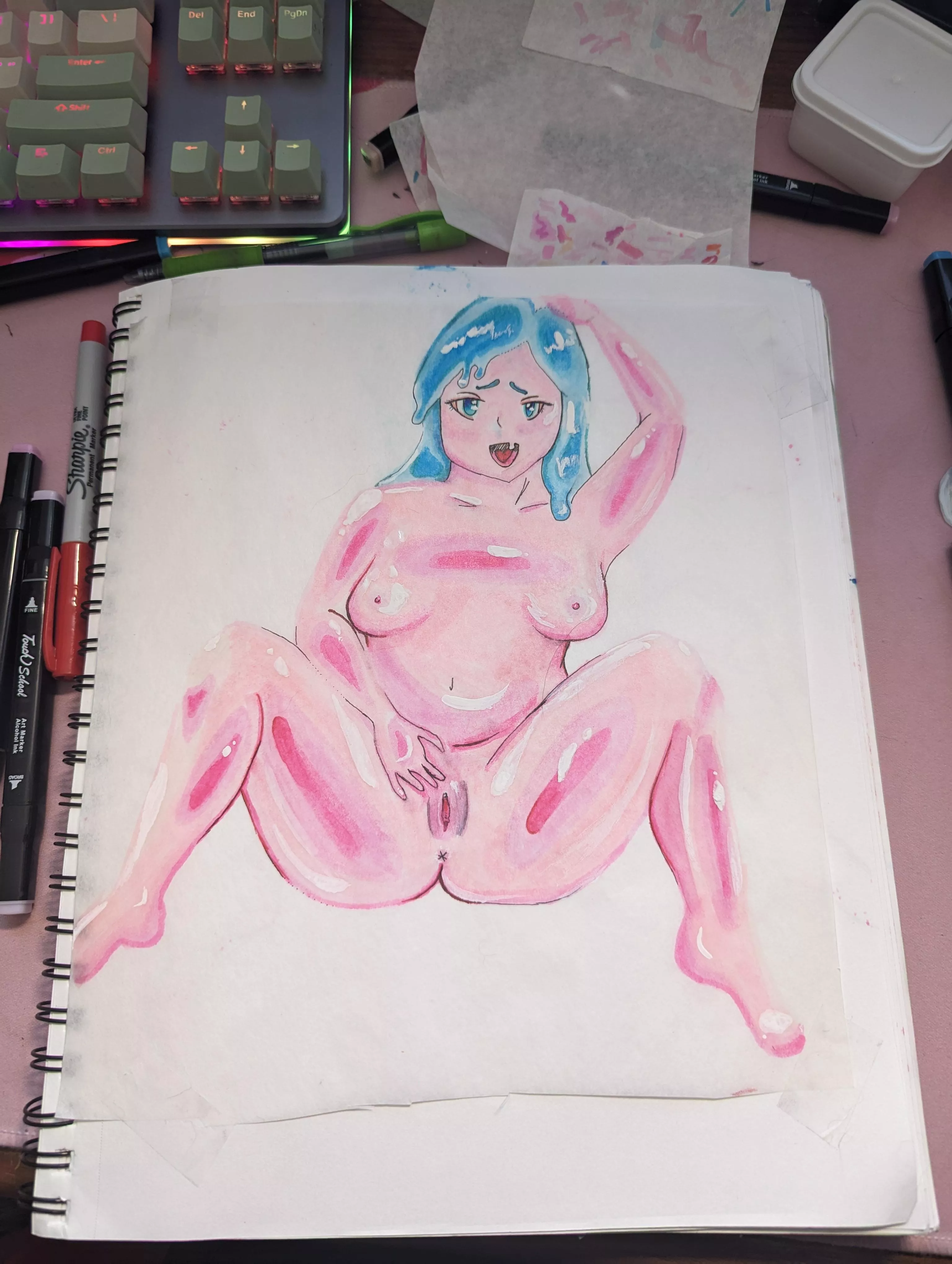 I feel it's rare to see a non-digital slime girl but maybe people just scan their drawings 😅 posted by Tarry_Rumpus