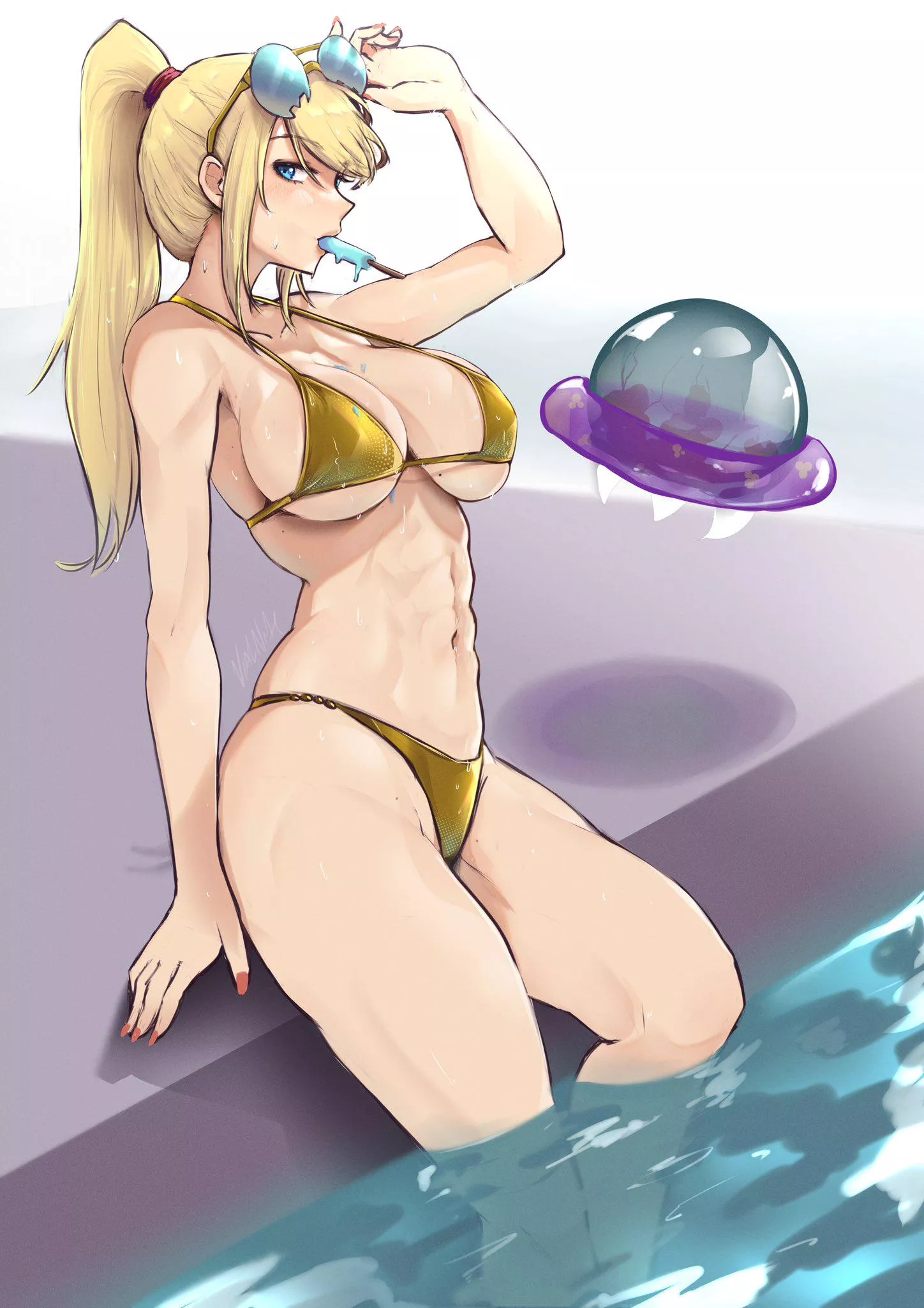 Stay golden Samus at the pool artwork by (vialnite) posted by DOA-FAN