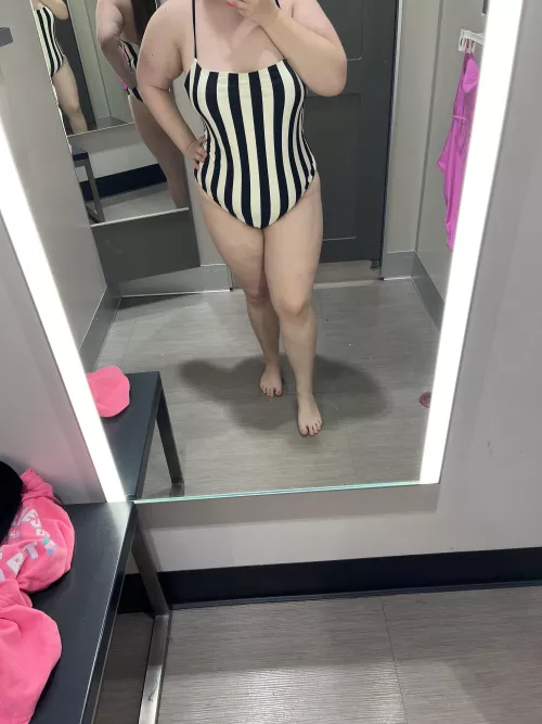I tried this swimsuit on today I feel like it’s giving Beetlejuice vibes by LilithFallenAngel666