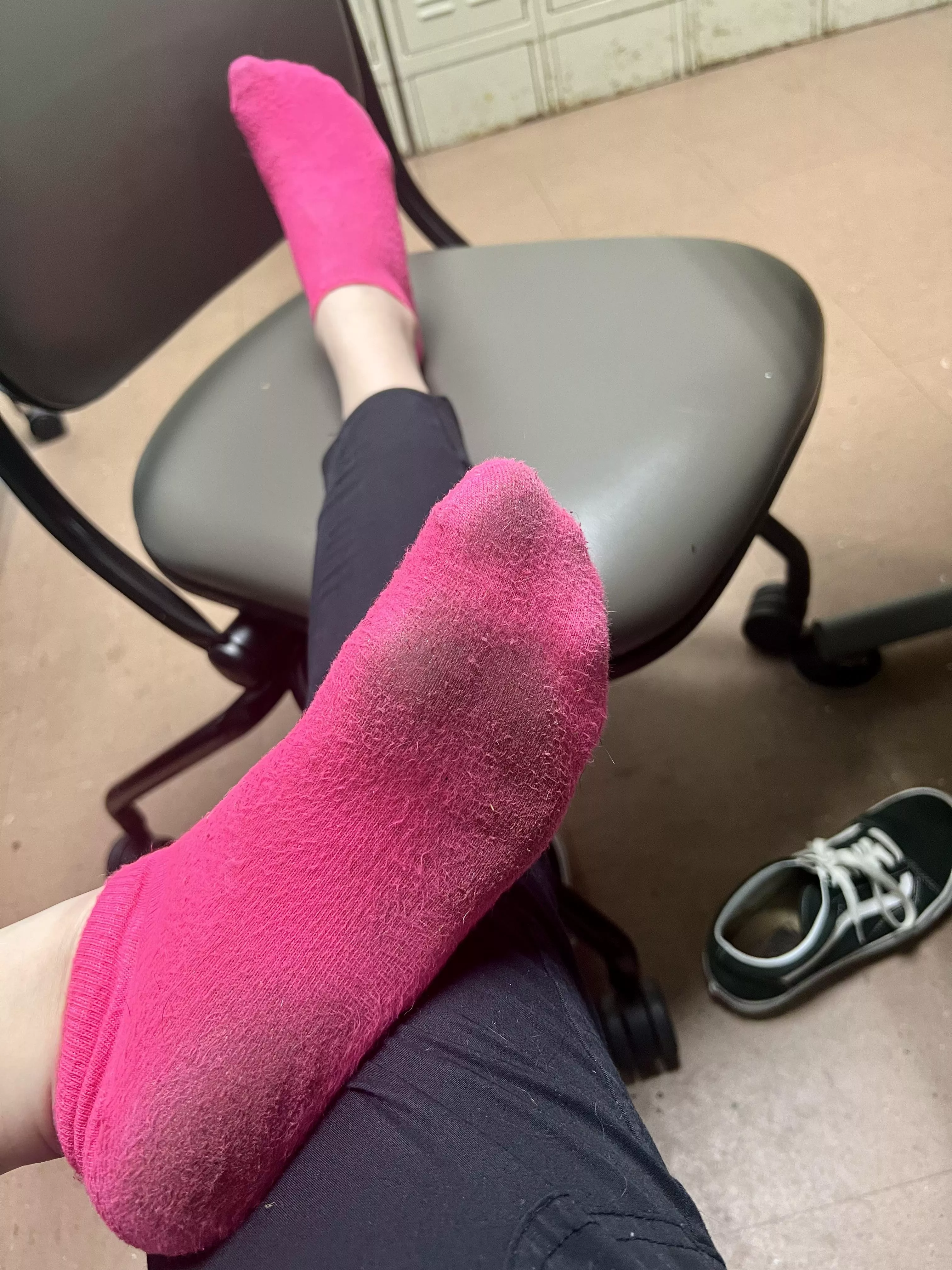 These 5 day worn socks should be resting on your face, not this chair posted by KT8524613