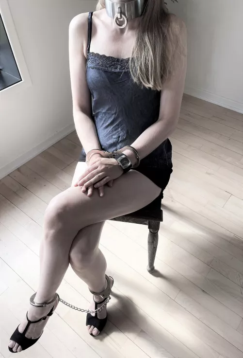Wearing my hinged cuffs, legirons, and steel collar - now what? by JessicaShackled