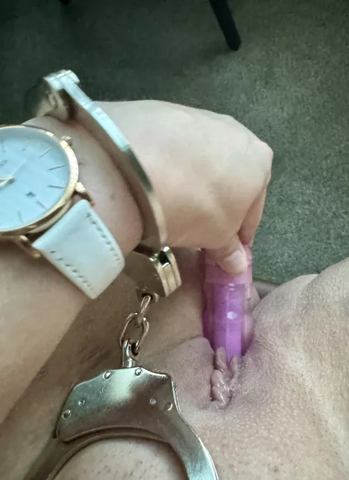 When master takes one cuff off so you can play with yourself and film it for him, too…enjoy the sneak peek! 😘 by Bound2PleaseYou