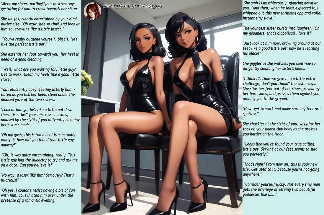 Mean sisters and their shrunken slave [femdom][giantess][shrunken slave][feet worship] posted by Nalgou