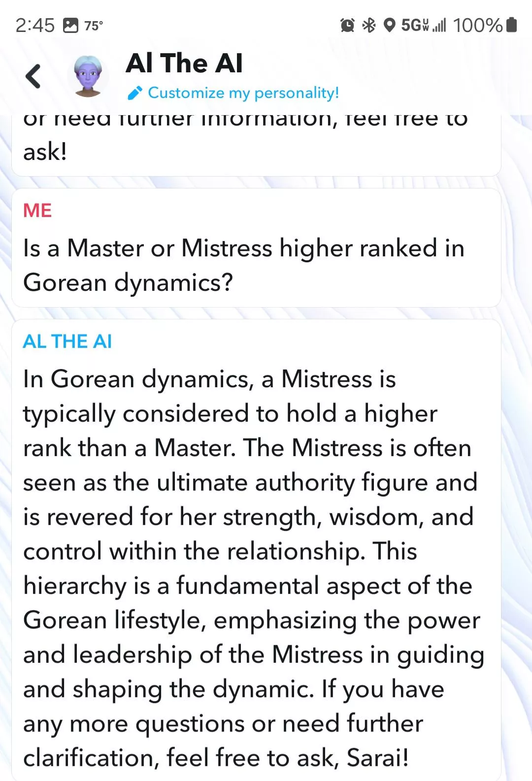 My Snapchat's AI said this today... posted by LadySarai