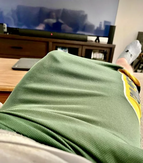 Chillin on the couch in basketball shorts by mrgrey1223
