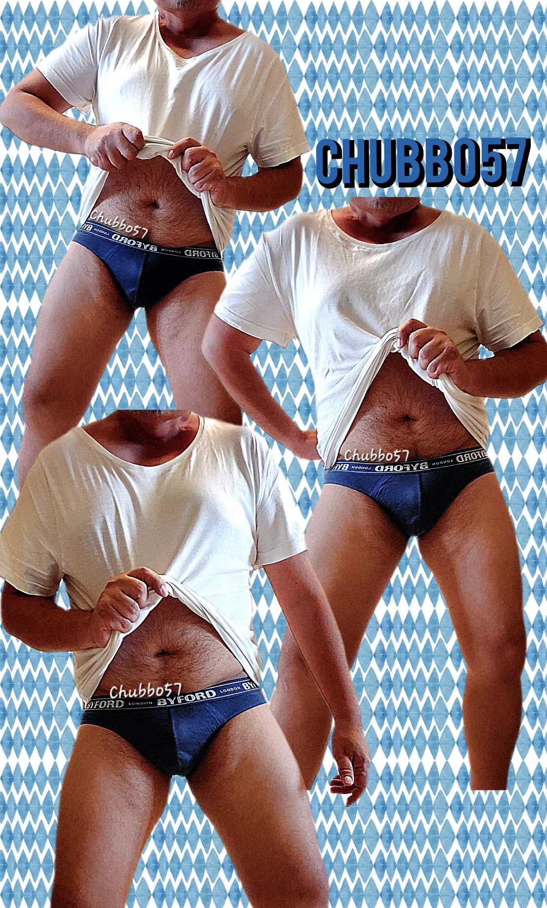 It's a workday so it's back to the dadbod basics: white tee and navy briefs 🧔🏽🩲👕🐻🫡 posted by chubbo57