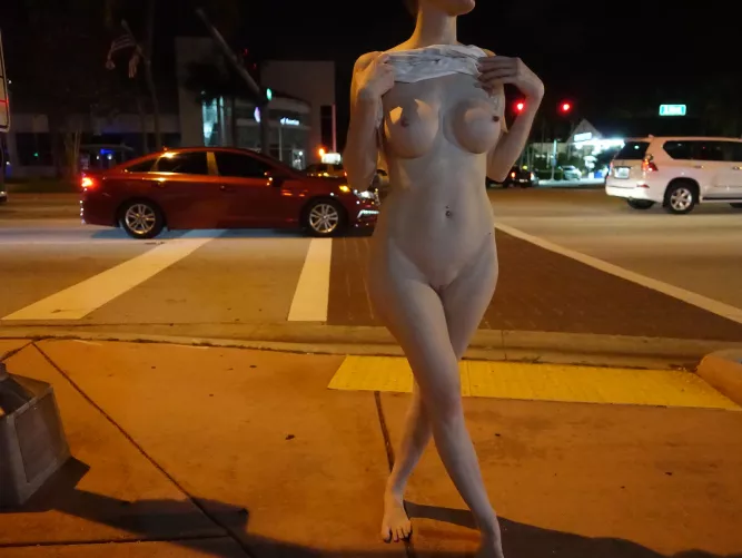 Flashing in front of a busy street! by miaexhib
