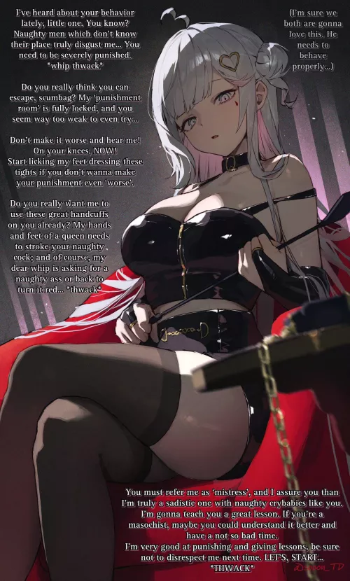 You’ve been a naughty boy ~ [Femdom] [Implied BDSM] [Male POV] [Dominatrix outfit] [Punishment] by Dark_Chepo