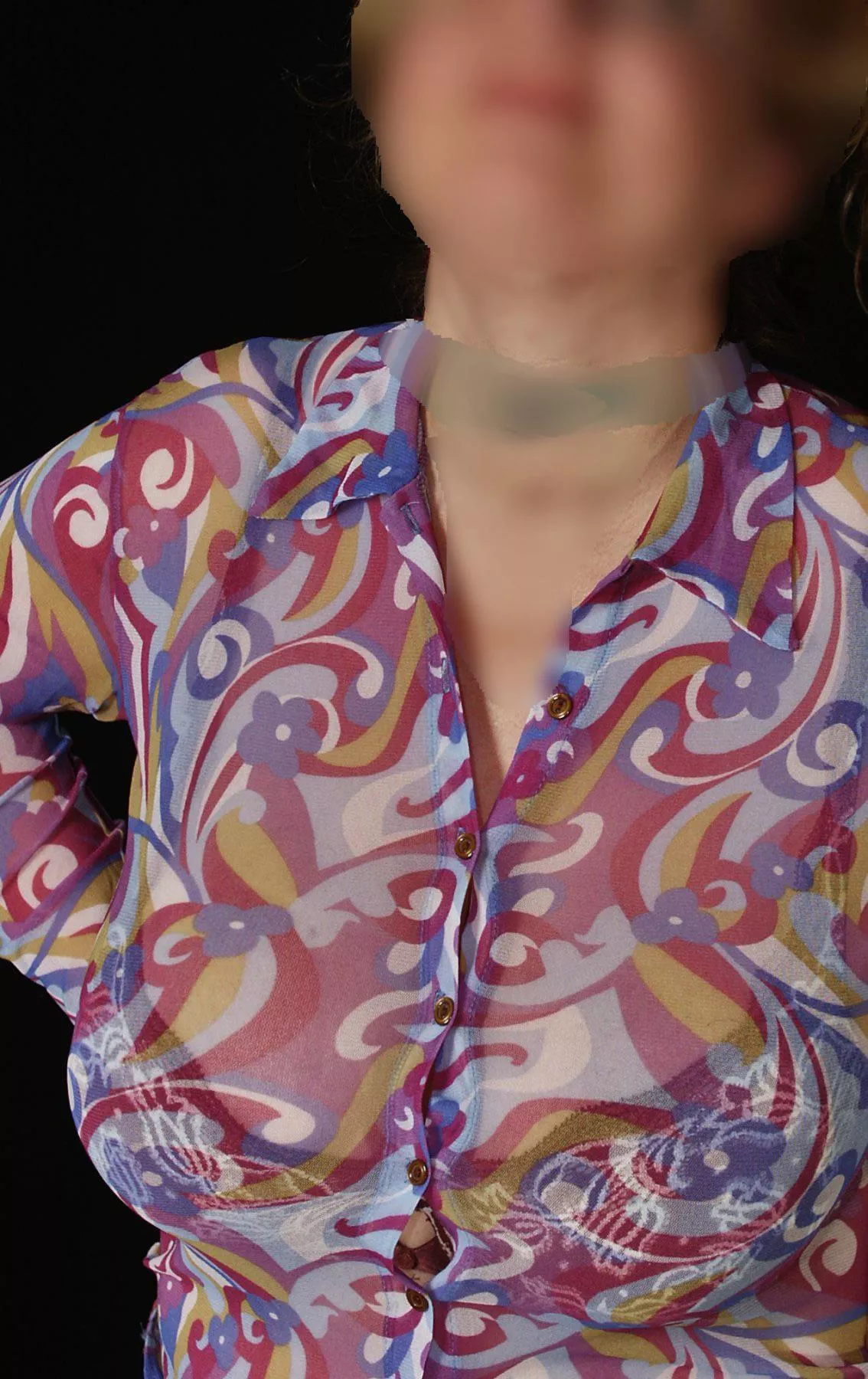 Busty Blond BBW MILF is putting with her Big Tits a lot of pressure on the buttons of the tight transparent blouse posted by johnny1993c